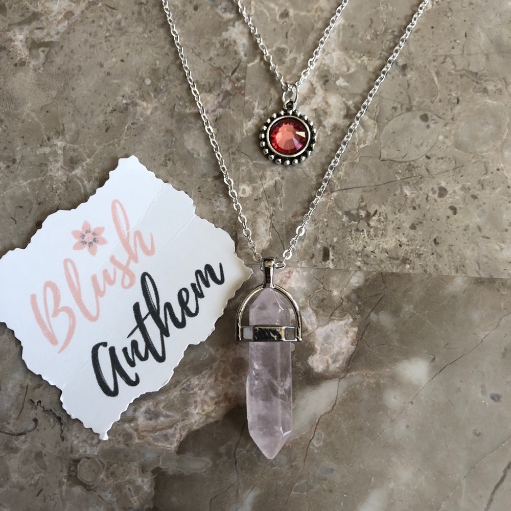 3/$25⚡️rose quarts bead multilayer boho necklace - Picture 2 of 5